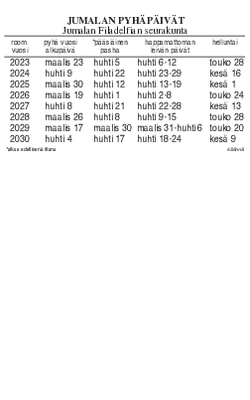 Pyhäpäivät taskukalenteri